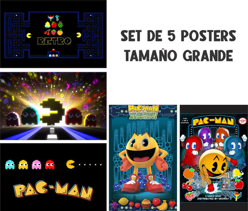 Poster Set 5 Pacman Retro Old School Gamer Videojuegos