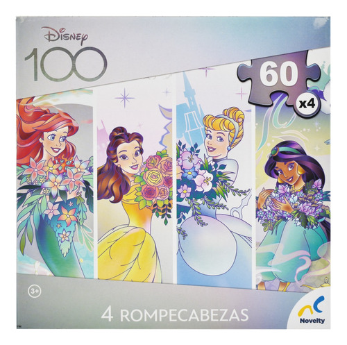 Disney 100 Princesas 4 Rompecabezas De 60 Piezas Novelty