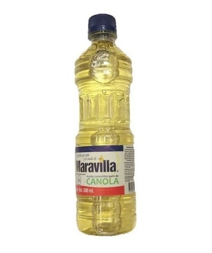 Imagen 2 de 3 de Aceite De Cocina 100% De Canola Marca Maravilla, 500 Ml