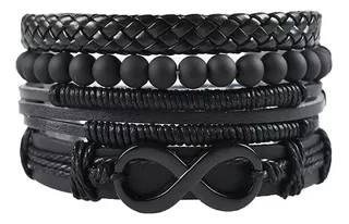 Pulseras De Moda Para Hombre De Cuero Genuino Pack 4