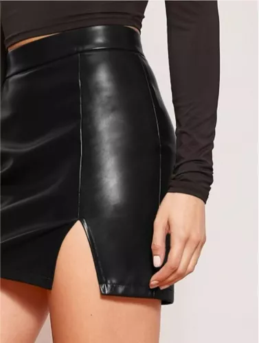Mini Falda Negra Pegada Corta Ajustada Con Transparente –