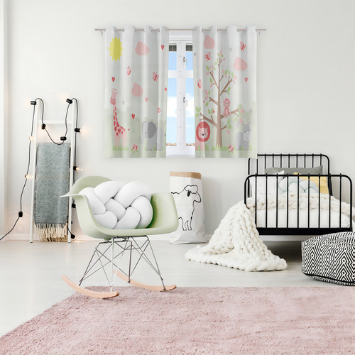 Cortina Infantil Animais Safari Rosa Menina 2,80x1,40m