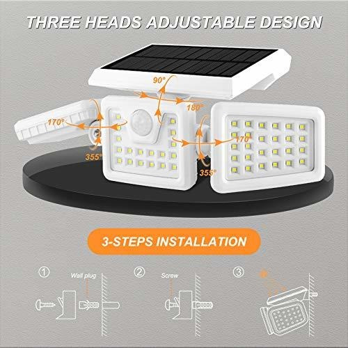 Solar Acampar Sensor Movimiento 3 Cabezal Seguridad Ip65 2