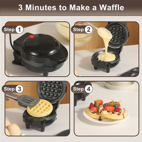 Mini Waffles Maker 3 En 1 Con 6 Placas Removibles, No Stick