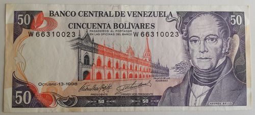 Billete Venezuela 50 Bolívares Octubre 13 1998 W8 Xf/au