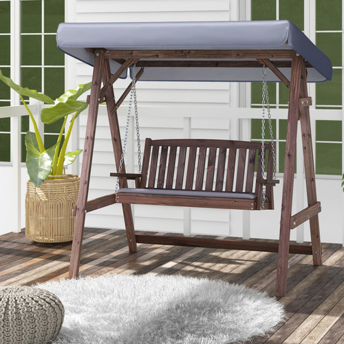 Silla Columpio De Madera De Abeto Y Toldo Marron Gpl