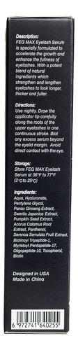 Sérum De Pestañas Feg Max Para Pestañas Y Cejas, 6 Ml