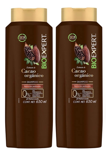 2 Shampoo Bioexpert Cacao Nutrición Profunda 650ml