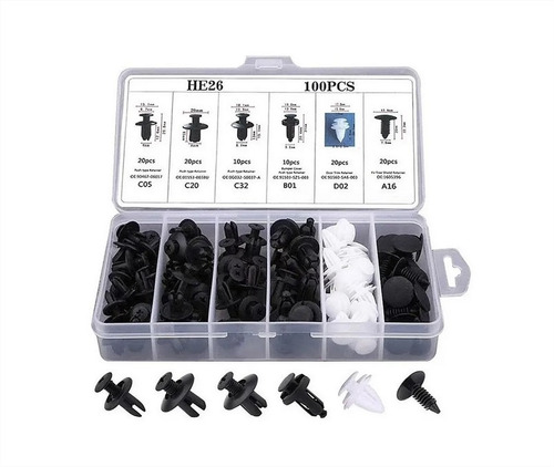 Imagen 1 de 8 de Caja 100 Clips Fijacion Broche Retencion Plastico Tapabarro