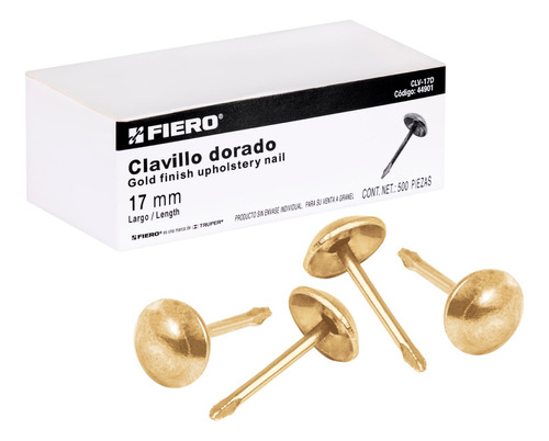 Clavillo Dorado, 17 Mm, Caja Con 500 Piezas Fiero 44901