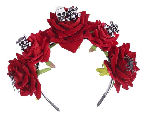 Red Rose Skull Tiara Day Of The Dead Gothic Dress