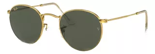 Óculos de sol Ray-Ban Round Metal Legend Standard armação de metal cor polished gold, lente green de cristal clássica, haste polished gold de metal - RB3447