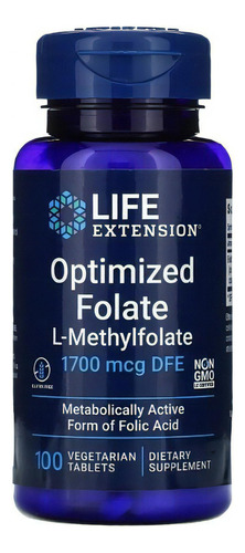 Folato de metilo, vitamina B, 1700 mcg, 100 comprimidos, Life Extension, sabor neutro