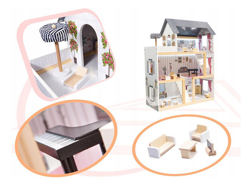 Casa De Muñecas Grande De Madera 3 Pisos Muebles Incluidos
