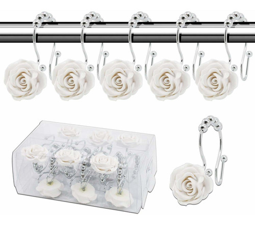 Ganchos Para Cortina De Ducha 12 Anillos Doble Deslizamiento