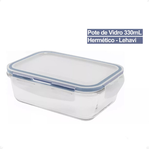Kit 4 Pote Hermético Retangular 330ml Microondas Lehavi