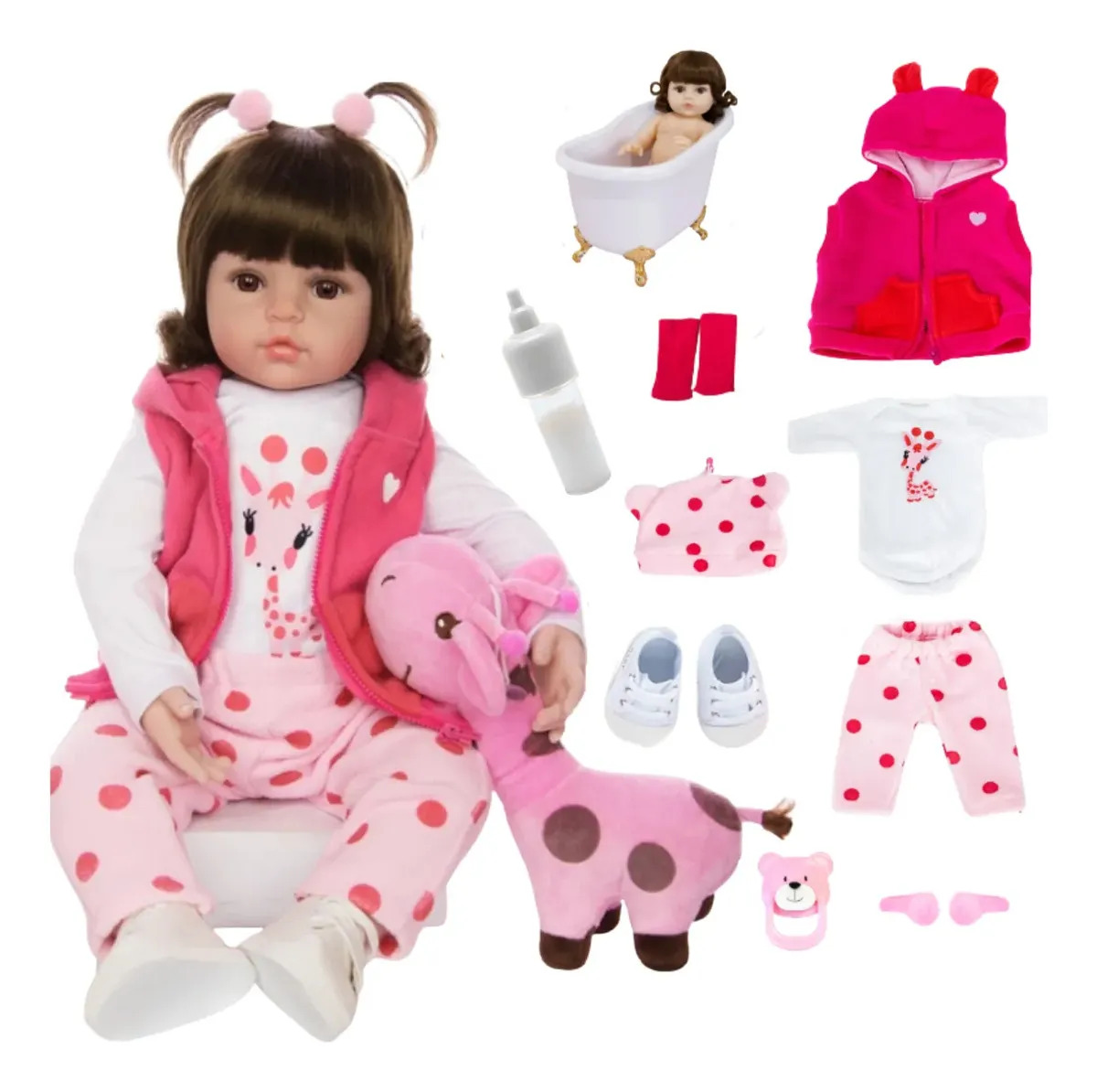 Bebê Reborn Boneca  Vinil siliconado Girafinha  Menina Pode Dar Banho