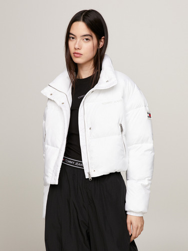 Parka Acolchada Cropped Con Logo Blanco Tommy Jeans