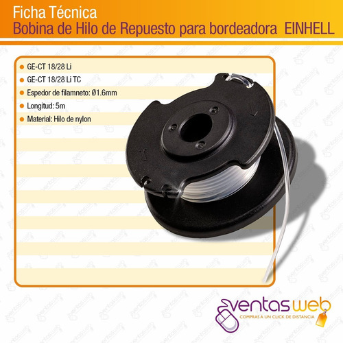Imagen 4 de 5 de Carretel Bordeadora Inalambrica Einhell Modelo Ge-ct 18/28li