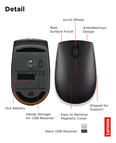 Mouse Inalámbrico Lenovo 300 Para Pc Portátil Con Windows 12