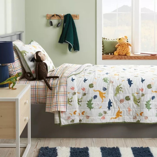 Edredon Dinosaurios Para Ninño Reversible Queen 2.2m X 2.2m Multicolor Dinosaurios