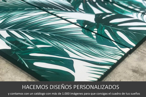 Imagen 2 de 10 de Cuadro Hojas Tríptico 60x90 Decorativo Modernos Tela Impresa