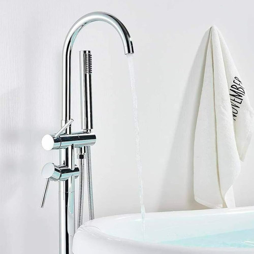 Grifo De Bañera Montaje Suelo Mezclador Cn/ducha De Mano Acabado Brillante Color Plateado