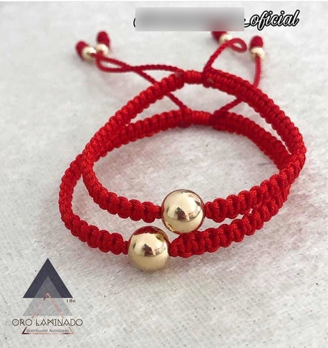 Pulsera Hilo Rojo Pareja En Balín Bola Manilla Oro Laminado