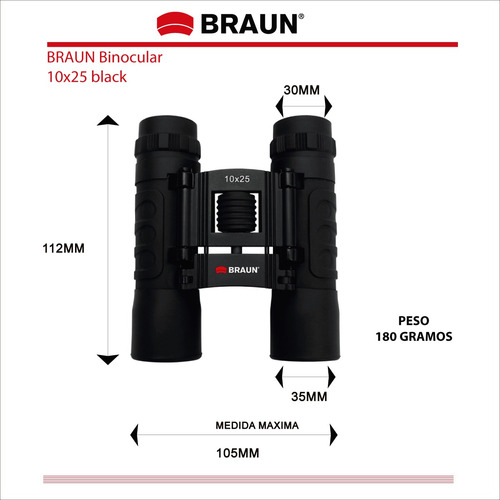 Imagen 5 de 7 de Braun Germany Binocular 10x25 - Gtía. 1año - Rep. Oficial