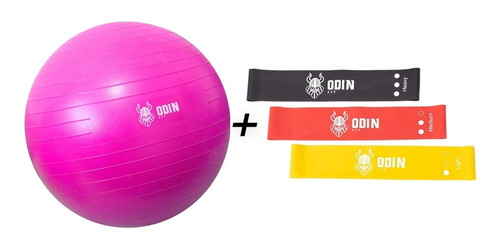 Kit Elastico Treino Mini Band Bola Pilates 65 Suiça Odin Fit Cor Rosa