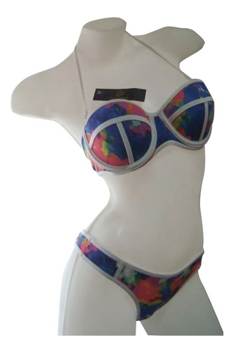 Bikini Andressa Multicolor Con Ribetes Blancos - Talle 1