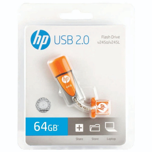 Memoria Usb 2.0 64gb Hp Flash Drive V245o Naranja Gris