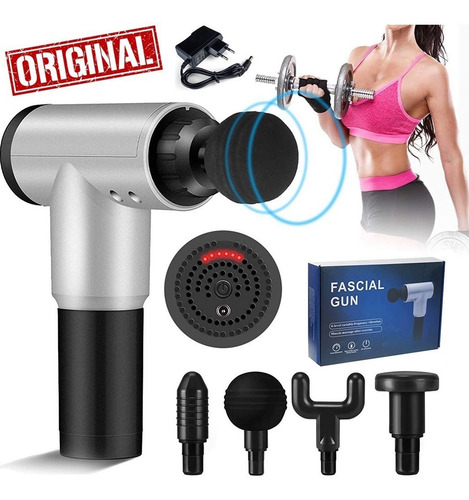 Masajeador muscular eléctrico profesional con pistola facial de color plateado