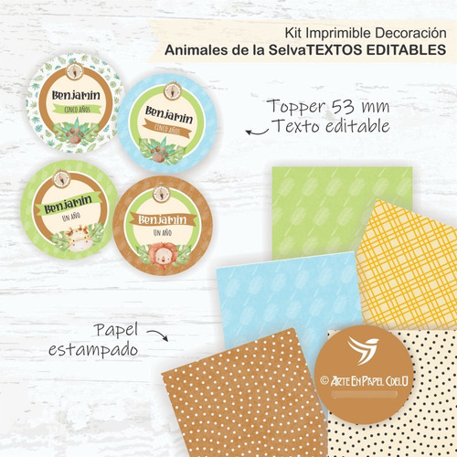 Imagen 4 de 5 de Kit Imprimible Decoración Candybar Animales Selva Textoedita