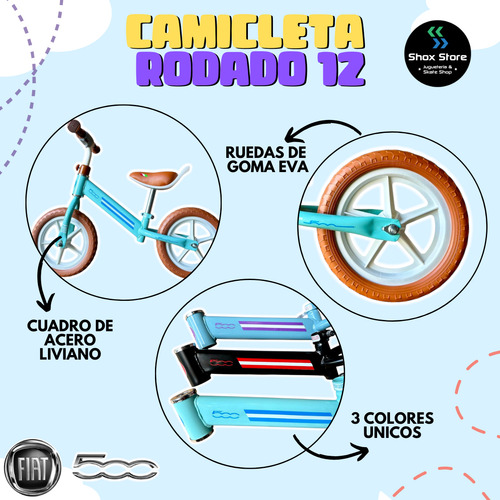 Camicleta Fiat 500 Bicicleta Sin Pedales Rodado 12 Infantil