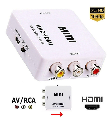 Conversor Áudio E Vídeo Rca Para Hdmi Av2hdmi Barato 