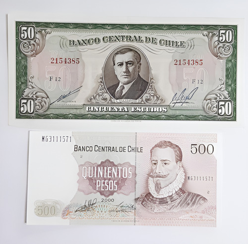 Pack Billete De 50 Escudos 1973 + Billete De $500 Año 2000