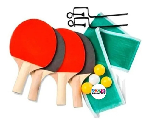 Set Ping Pong Faydi 4 Paletas + 4 Pelotas + Red Y Soportes