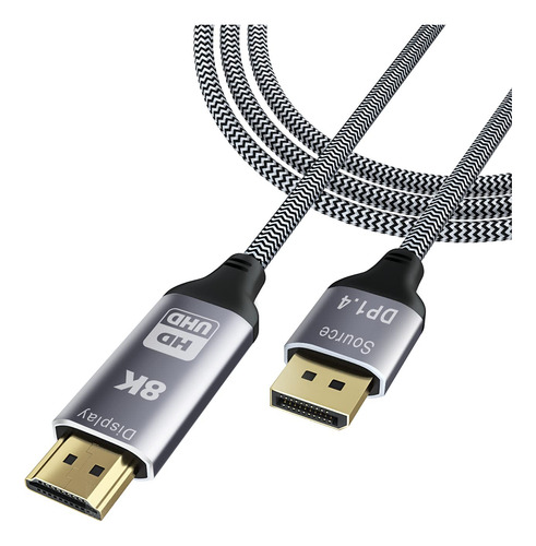 Cable Hdmi 2.1 A Displayport 1.4 8k@30hz 4k@120hz 1.8m