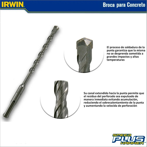 Imagen 3 de 7 de Broca Para Concreto Sds Plus Irwin Diametro 25mm X 260mm