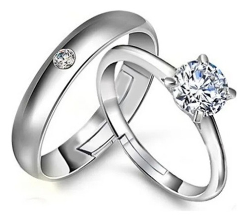 Par Anillos Duo Promesa Plata 925 Para Parejas Compromiso