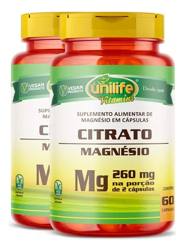 Citrato De Magnesio 60 Caps. 260 Mg Sabor Neutro