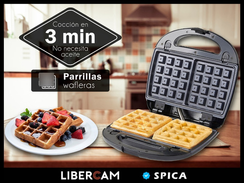 Sandwichera Waflera Grill Spica Sp-1480 3 En 1 Antiadherente Color Negro