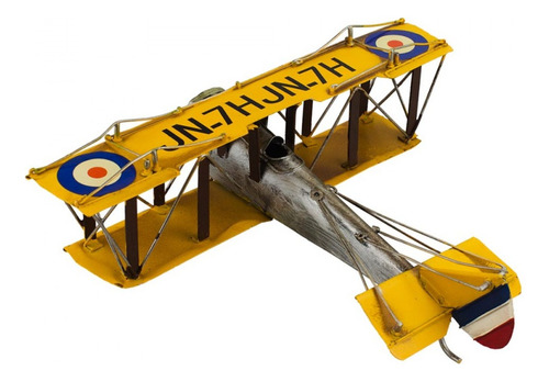 Avião Amarelo Enfeite Decorativo Vintage Retrô 9,5x26x28 Cm