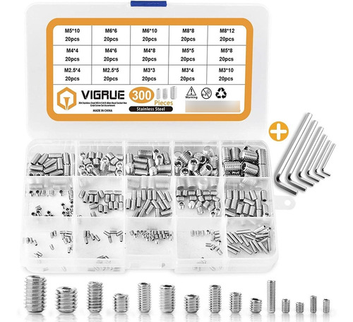 Vigrue 300 Piezas M2.5/m3/m4/m5/m6/m8 Hex Allen Cabeza Juego