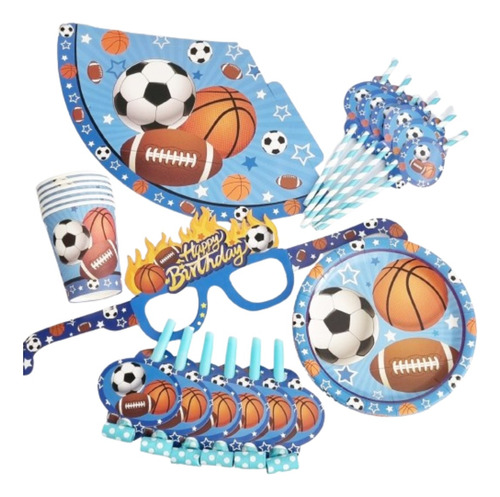 Set Cotillón Cumpleaños Deportes Futbol Basket 36 Piezas