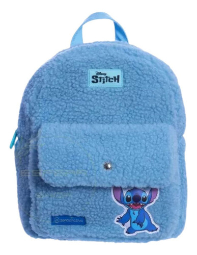 Mochila Passeio Zonacriativa Mini Mochila Stitch Pelucia Cor Azul 8l