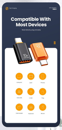 Imagen 7 de 10 de Adaptador Otg Usb Hembra A Usb C 10a 240w Max Usb 3.0