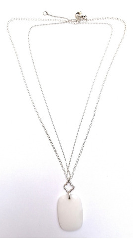 Imagen 2 de 2 de Collar De Cristal Blanco Facetado C/ Cadena Doble Plata .925