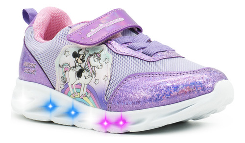 Tenis Para Niña Con Luces Disney Minnie Mouse Lila Brillos
